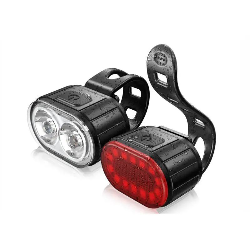 

CE Certified Compact Bicycle Light Set 200Lm USB LED Front Rear Lights Waterproof Battery Power Handlebar Safety Warning