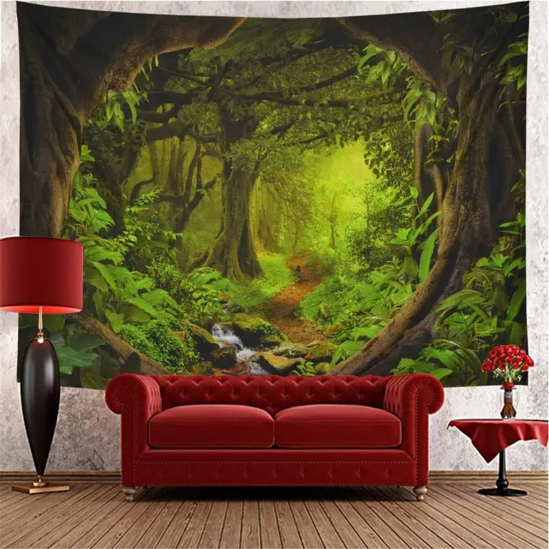VIKAMA Secret Realm Jungle Stream Tapestry Wall Hanging Home Decor for Bedroom Living Room Ancient Tree Tropical Rainforest