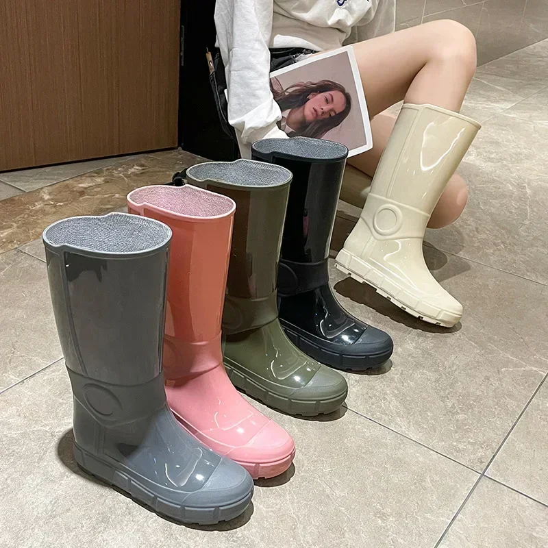 

Women Rain Shoes Thickened High Barrel Waterproof Anti Slip Rain Shoes Fashion Work Outgoing Wear Resistant Shoes Trend Platform