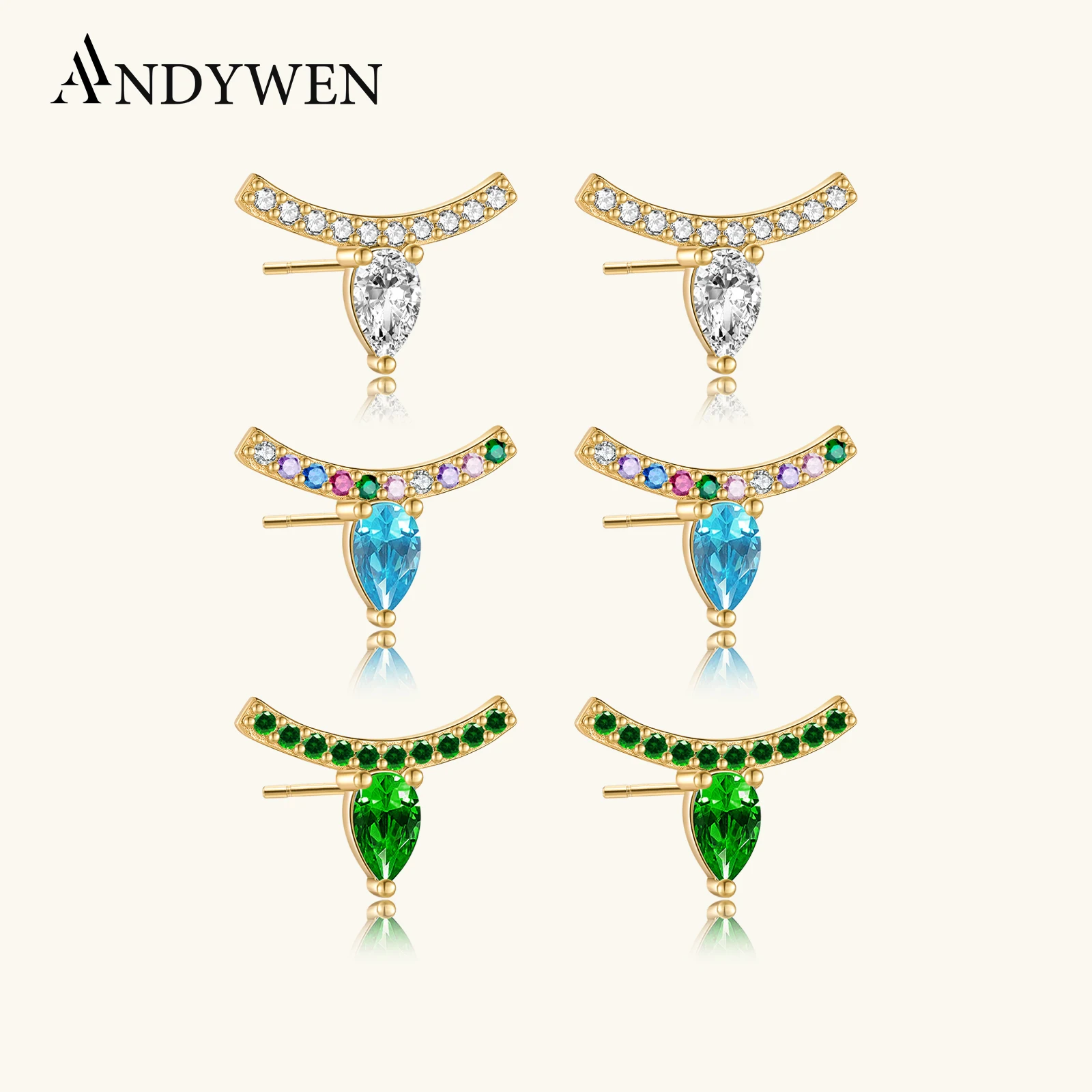 

ANDYWEN стерлингового серебра 925 пробы, зеленый, синий циркон, овальные серьги-гвоздики, линия пирсинга, роскошные 2023, ювелирные изделия для вечеринок в стиле рок-панк