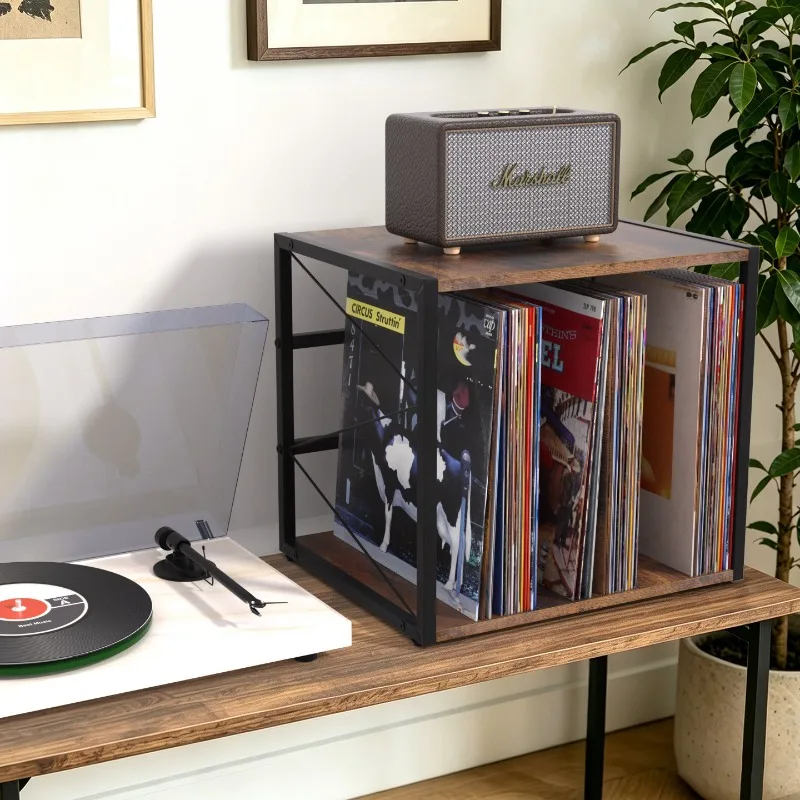 Wood Desktop Vinyl Cabinet LP Album Display Rack Multifunctional Disc Storage Holder Desktop Phonograph Stand Decor Organizer