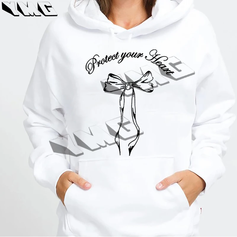 Sudadera con capucha de algodón grueso para mujer, ropa deportiva con estampado de lazo, informal, holgada, Extra grande, EMO, otoño e invierno, novedad de 2024