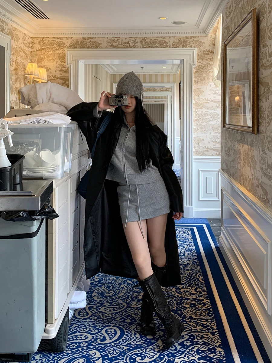 Ele Long Bla Leather Jaet Damen SLE 2025, neuer Frühling, High-End-Feelings, Personali Reed Beau Melanin Jaet