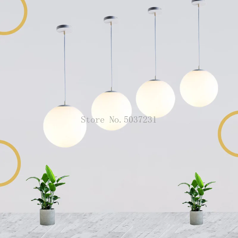 Branco moderno pe bola luzes pingente nordic led pendurado lâmpada simples bola de acrílico iluminação para sala estar quarto jantar dispositivo