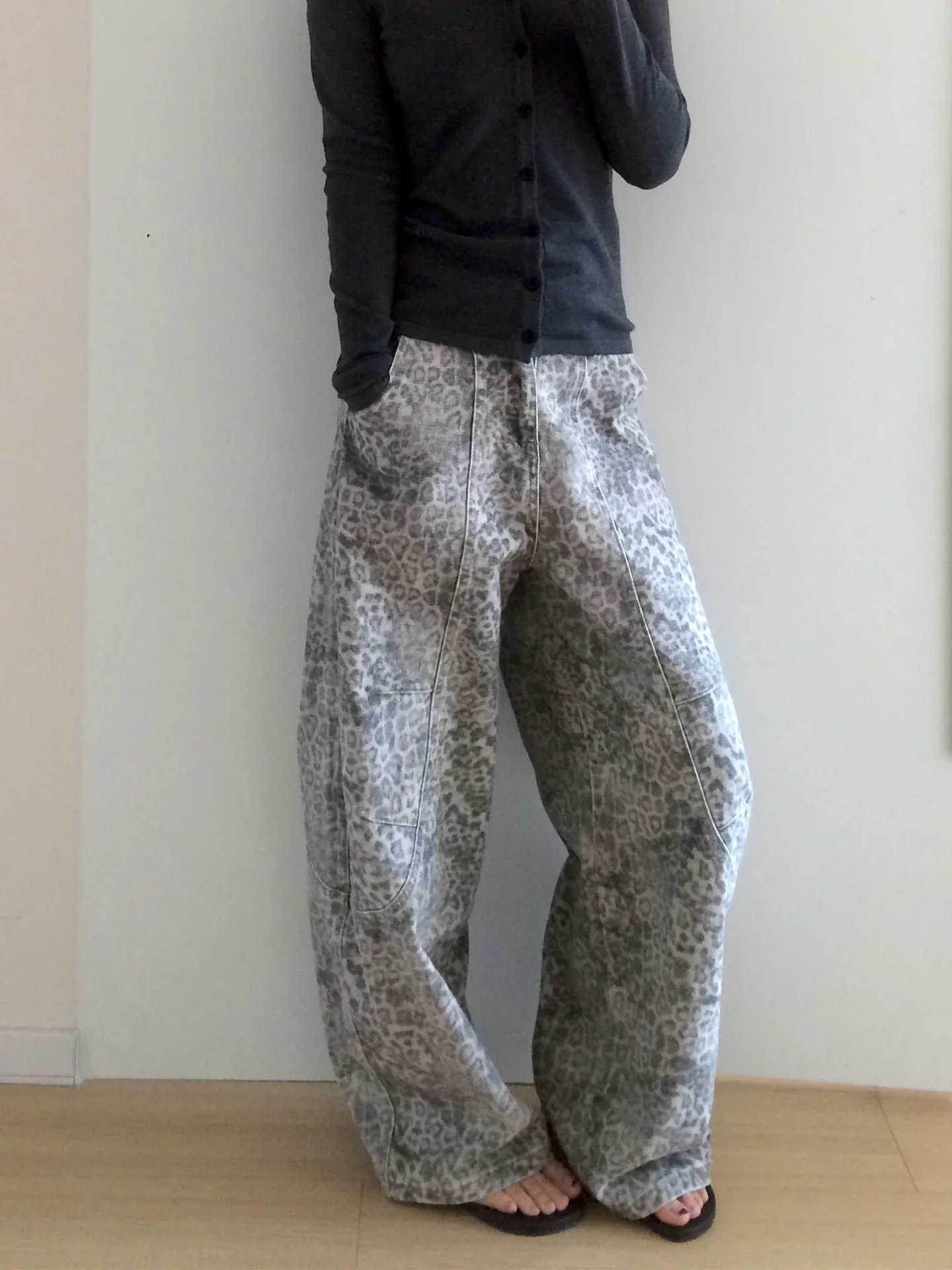 

Summer 2026 High Waist Wide Leg Leopard Print Denim Pants Women's Loose Straight Loose Fit Jeans for Pear Shaped Body Washed