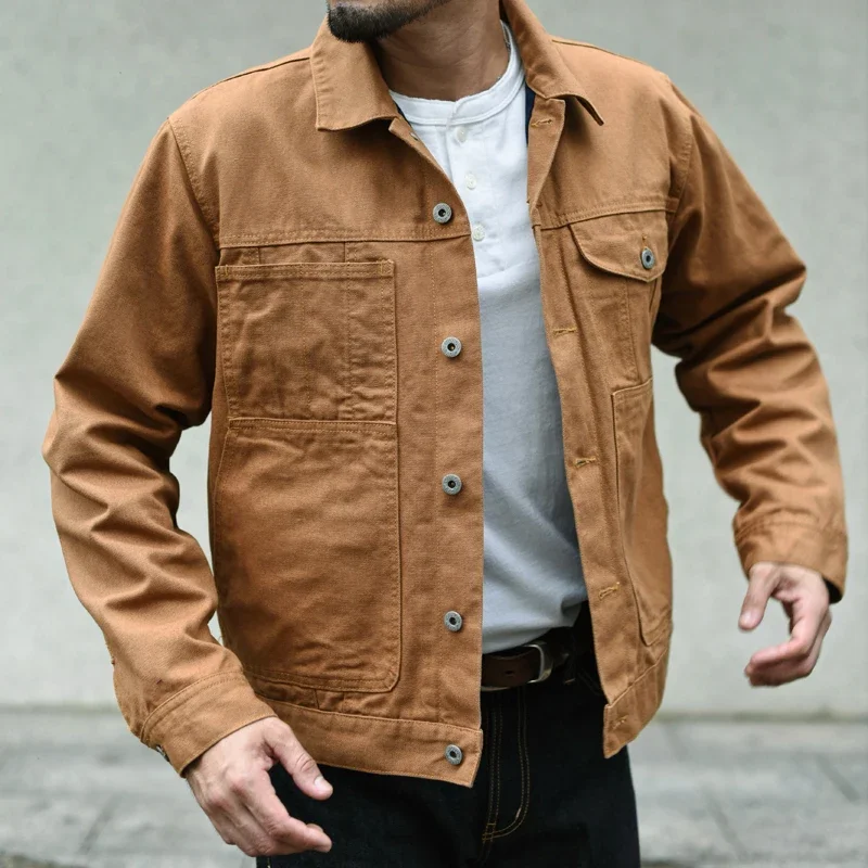 Sauce Zhan Mens Jacket Short Lined Cruiser Jacket Vintage Oil-free Wax Canvas Work Jacket Regular Fit