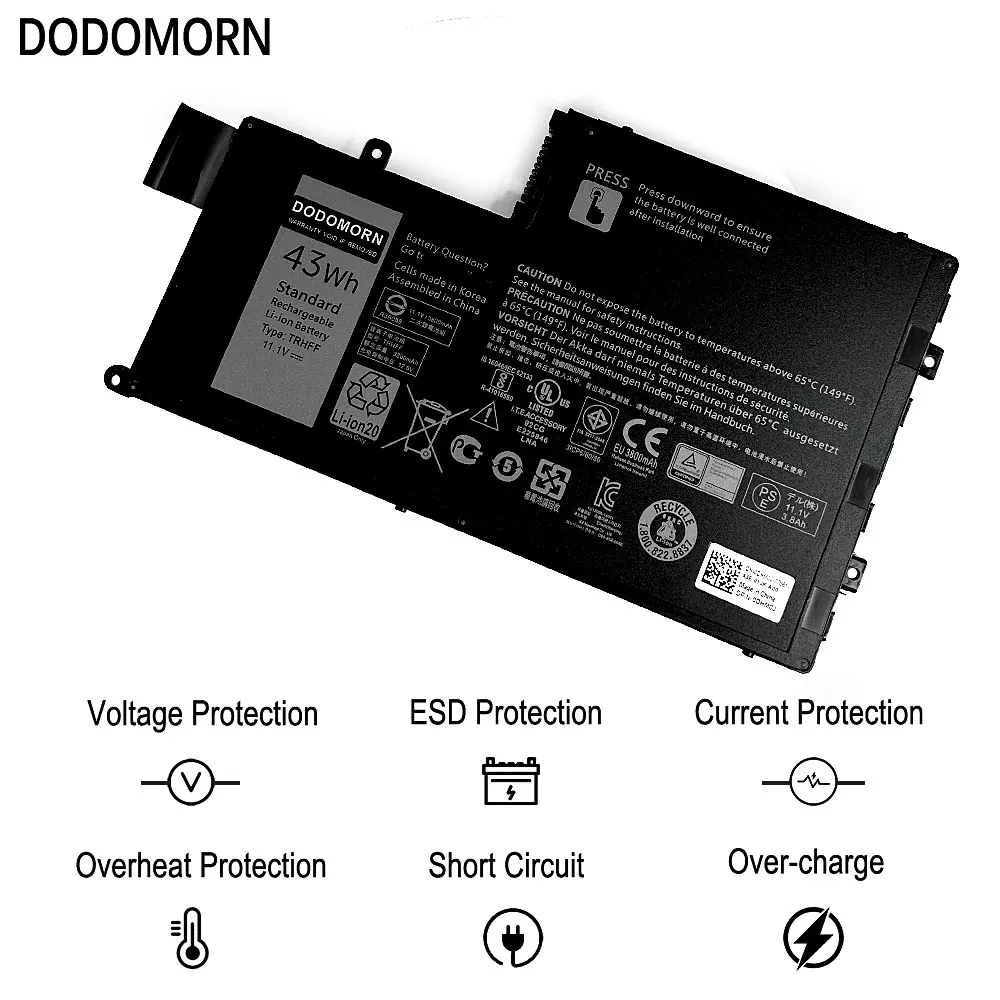 DODOMORN TRHFF Battery For Dell Inspiron 14 5445/5447/5448/5457 15 5545/5547/5548 Latitude 14-3450 15-3550 Laptop 11.1V 43Wh