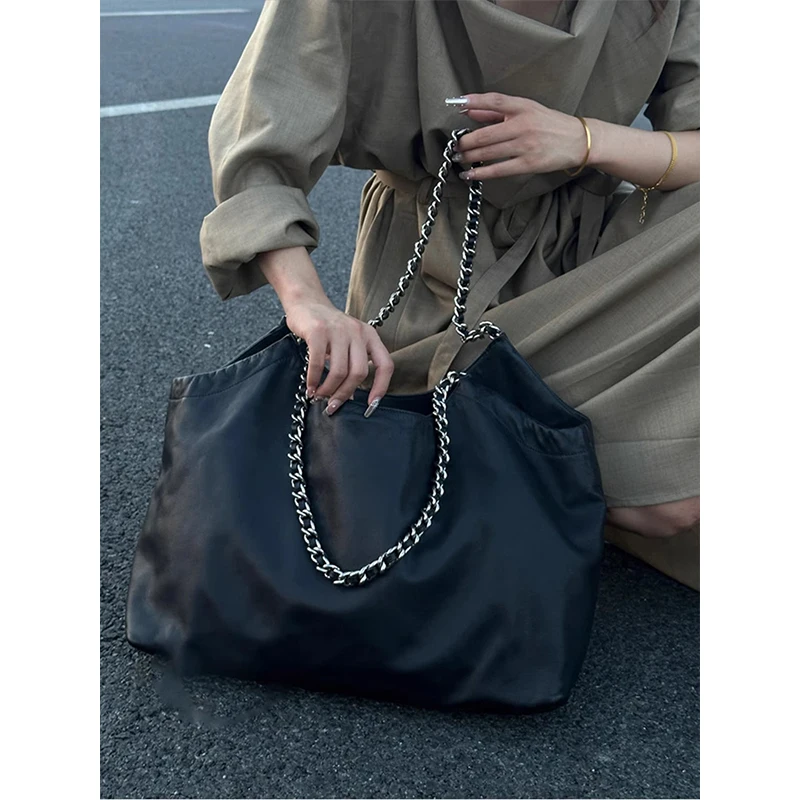 حقيبة يد كبيرة السعة للتنقل اليومي، حقيبة كتف نسائية، حقيبة تحت الذراع بسلسلة، تصميم على شكل حقيبة قمامة، أسلوب كوري عصري من ...