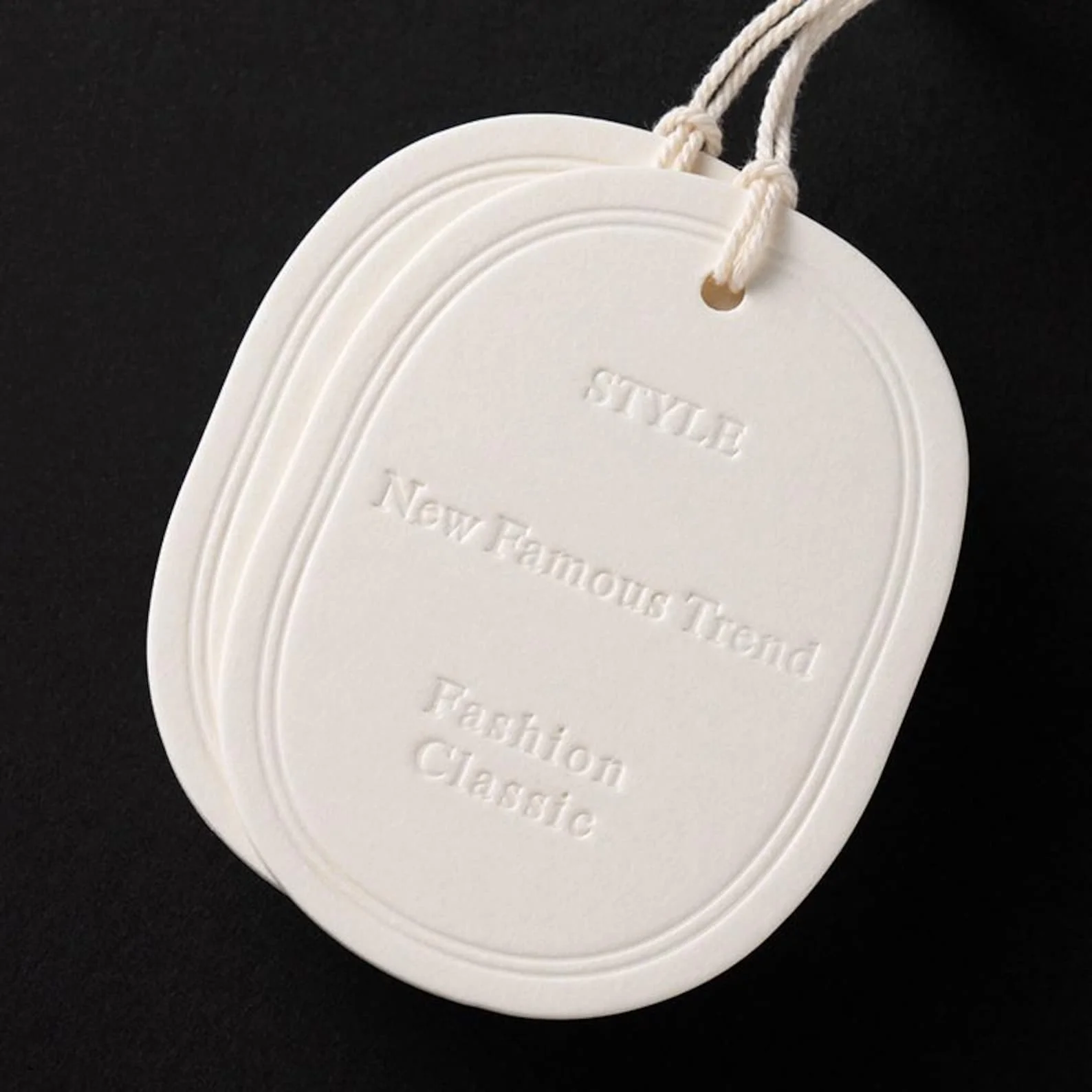 Custom Luxury Cotton Paper Swing Hang Tags, 600gsm Embossed Brand Logo Tags, Personalized Clothing Price Label Customization