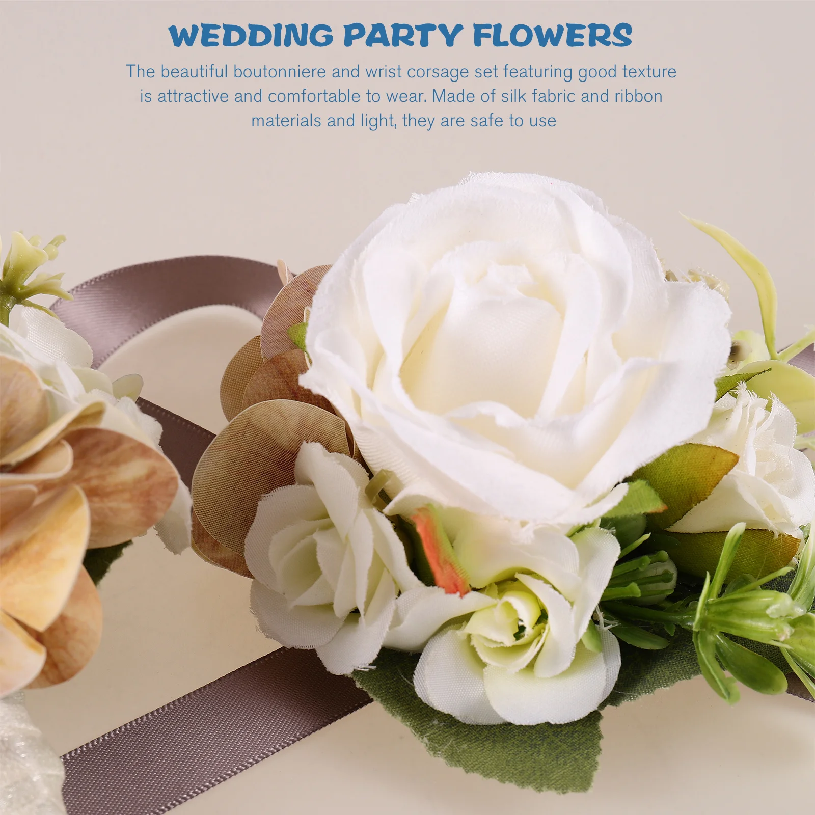 

1Set Corsage and Boutonniere Set Artificial Flower Wrist Corsage Bride Groom Boutonniere Decoration Wedding Party Prom Formal