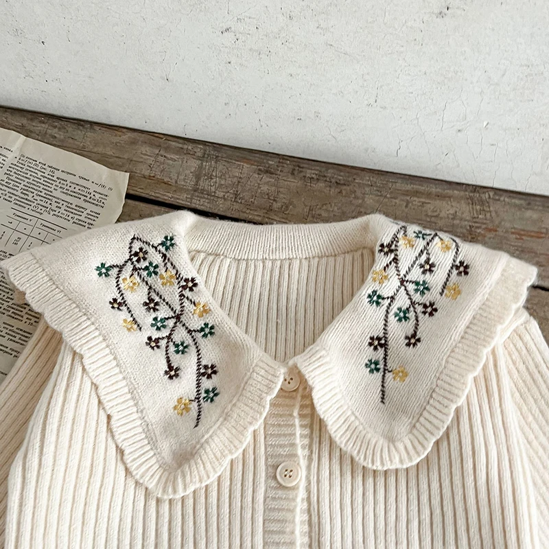 Newborn Baby Girls Long Sleeve Cute Embroider Knit Cardigan Coat Sweet Infant Kids Baby Girls Sweater Children Clothes Coat