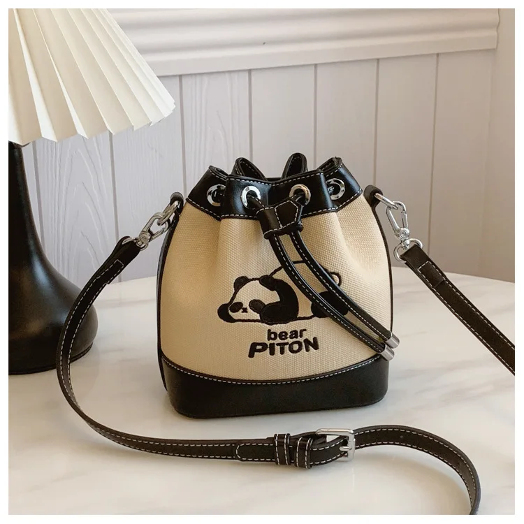 

Сумка-ведро с милой пандой, женская однотонная простая ветровая сумка, контрастный цветной дизайн, сумка-мессенджер на одно плечо