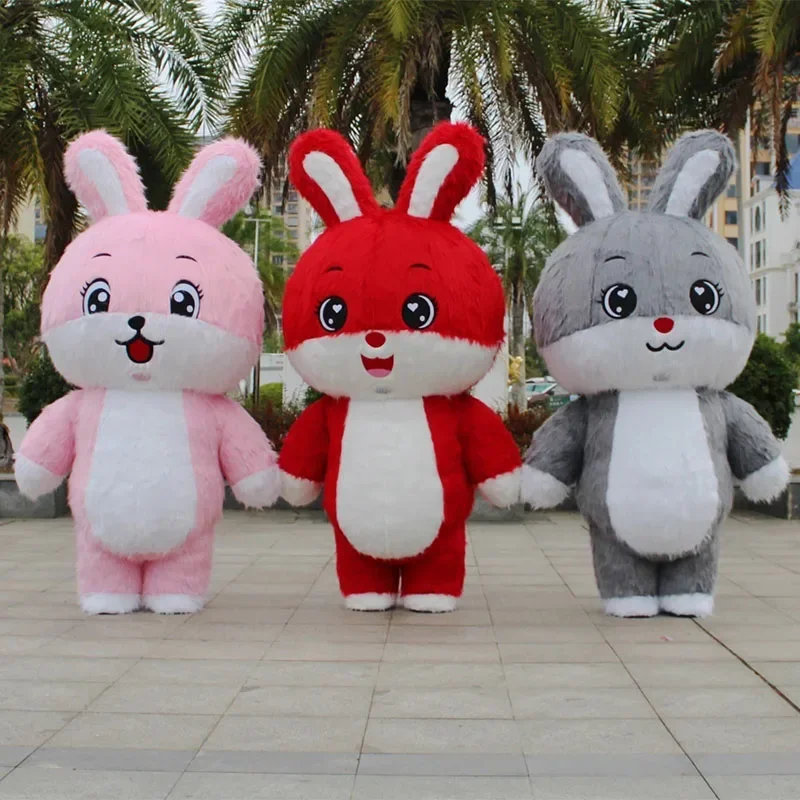 Aufblasbares Hasen-Maskottchen-Kostüm Niedliches Cartoon-Osterhase Aufblasbares Outfit für Hochzeit Halloween Weihnachten Fancy-Party-Zubehör