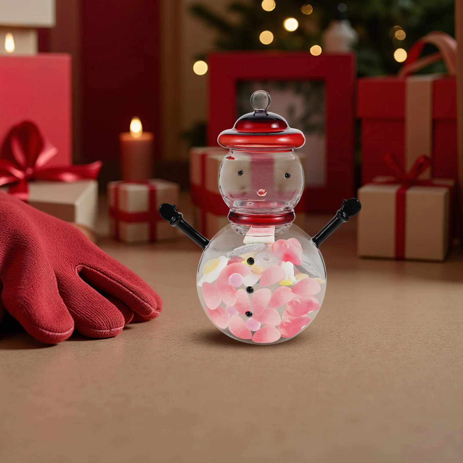 رجل الثلج غطاء جرة الحلوى حاوية زجاجية تخزين الحلويات الزخرفية لطيف ثلج المنزل المطبخ عطلة ديكور الحفلات ديكور الحفلات