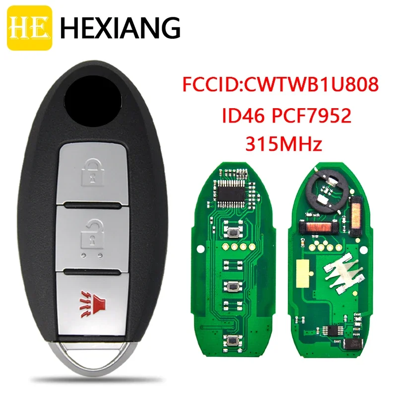 

HE Xiang Remote Control Car Key For Nissan Juke Ques Cube Leaf Versa Note FCCID CWTWB1U808 ID46 PCF7952 Chip 315MHz Card