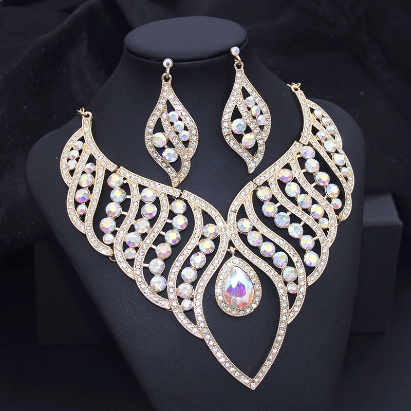 Fashion Jewelry Sets for Women Rhinestone Choker Necklace Sets for Bride Luxury Bridal Wedding Costume Jewelry Party Prom