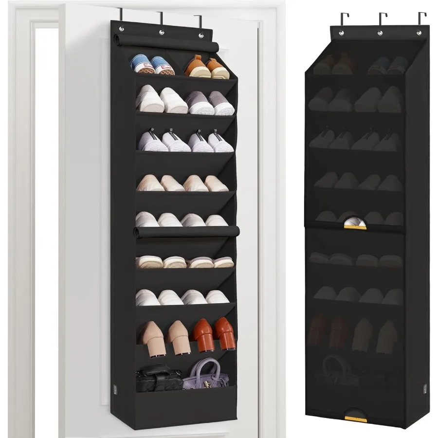 

Over the Door Shoe Organizer with Curtain Dustproof HeavyDuty Large Deep Pocket Hanging Shoe Organizer for Closet Dorm Narrow D