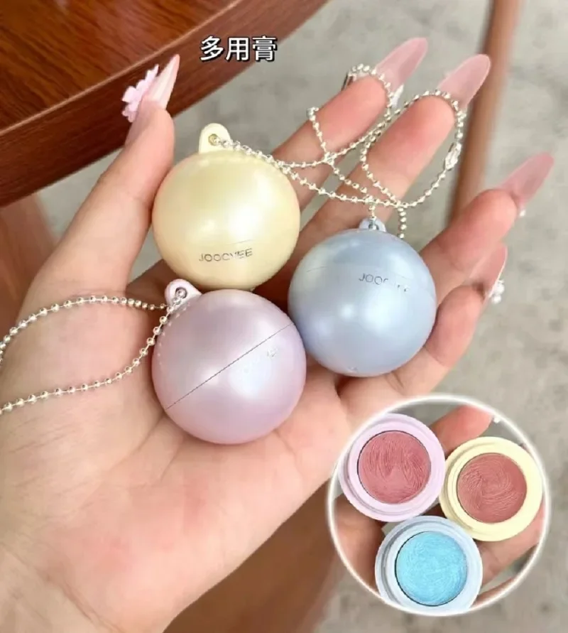 Joocyee ضوء الماء ملمع الشفاه أحمر الخدود متعدد الأغراض كريم أحمر الشفاه الخد قلادة صغيرة Bowknot مرآة اليد قلادة