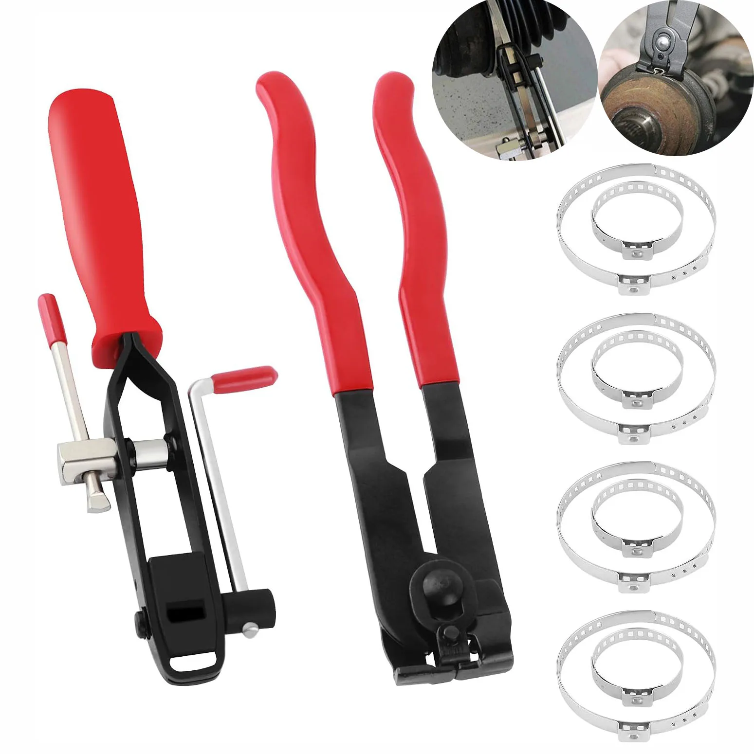 CV Boot Banding Tool Kit with Ear Clamp Pliers, Universal CV Joint Boot Clamp Tool & Stainless Steel Straps Set