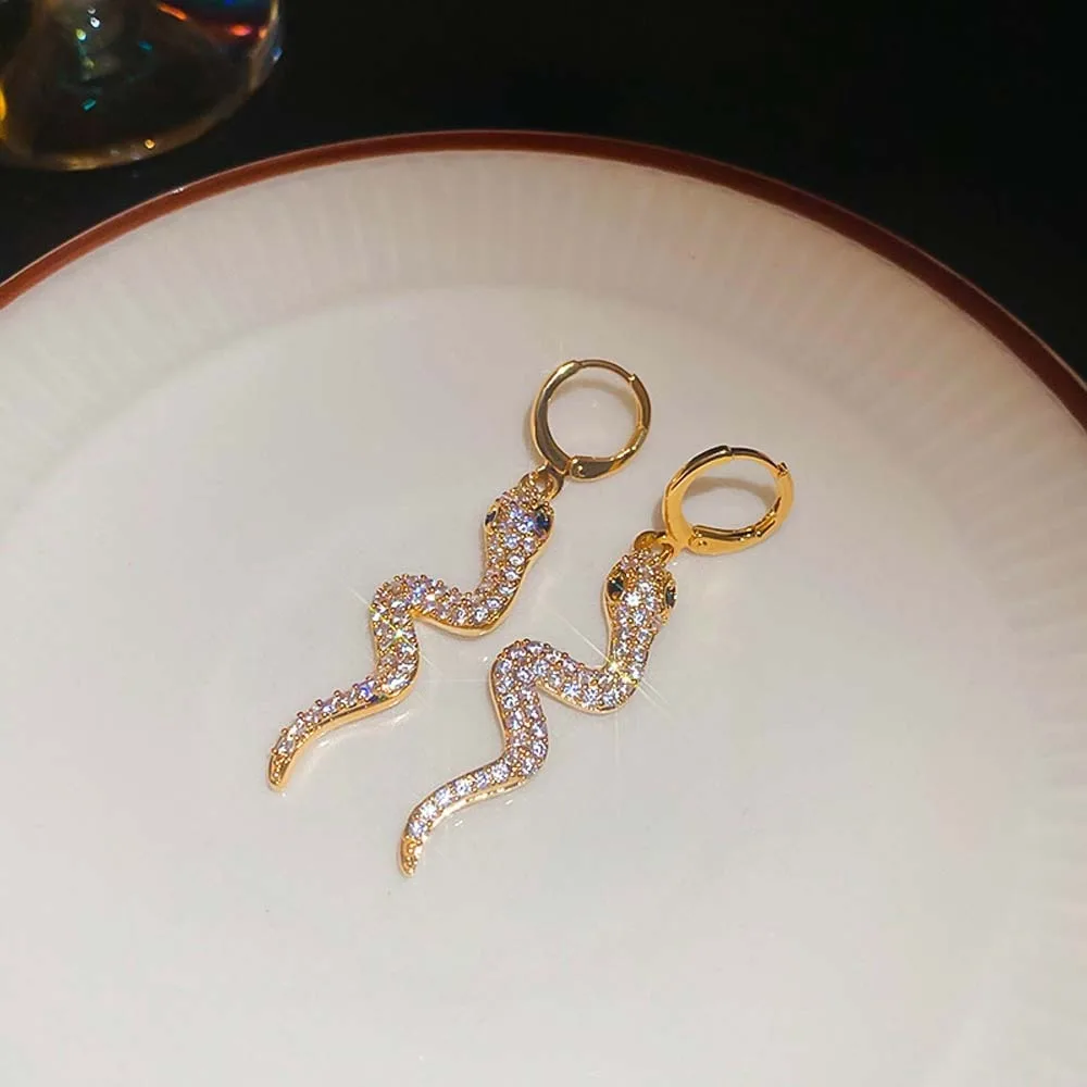 S-shaped Snake Snake Earrings Jewelry Accessories Fashion Ornament Korean Style Earrings Gold Color Copper Zircon