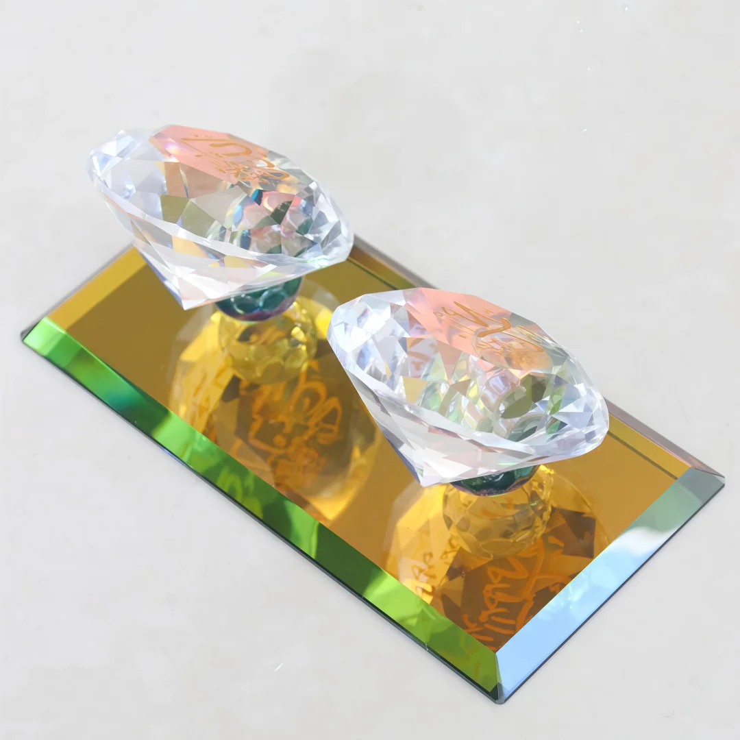 Square Ornament with Double-Sided Austrian Rhinestones & High-Clarity K9 Crystal, Kaaba Landmark Ramadan Worship Craft Gift