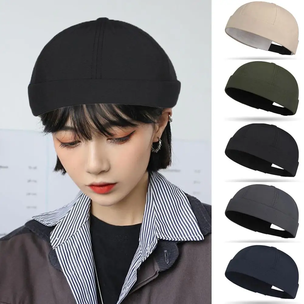 

2025 New Dome Melon Cap Men Women Brimless Hat Fashion Solid Color Skullcap Beanie Hats Hip Hop Landlord Hat Unisex Docker Cap