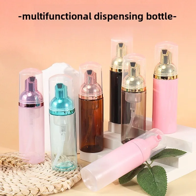 

60ML Reusable Powder Foam Pump Bottle Travel Cosmetic Dispenser Pink Cleaning Nose Brush Grafting Eyelash Cleaning Tools