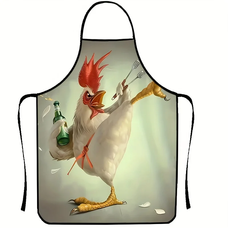 Colorful Rooster Print Apron - Durable Polyester, Sleeveless Design For Cooking & Cleaning