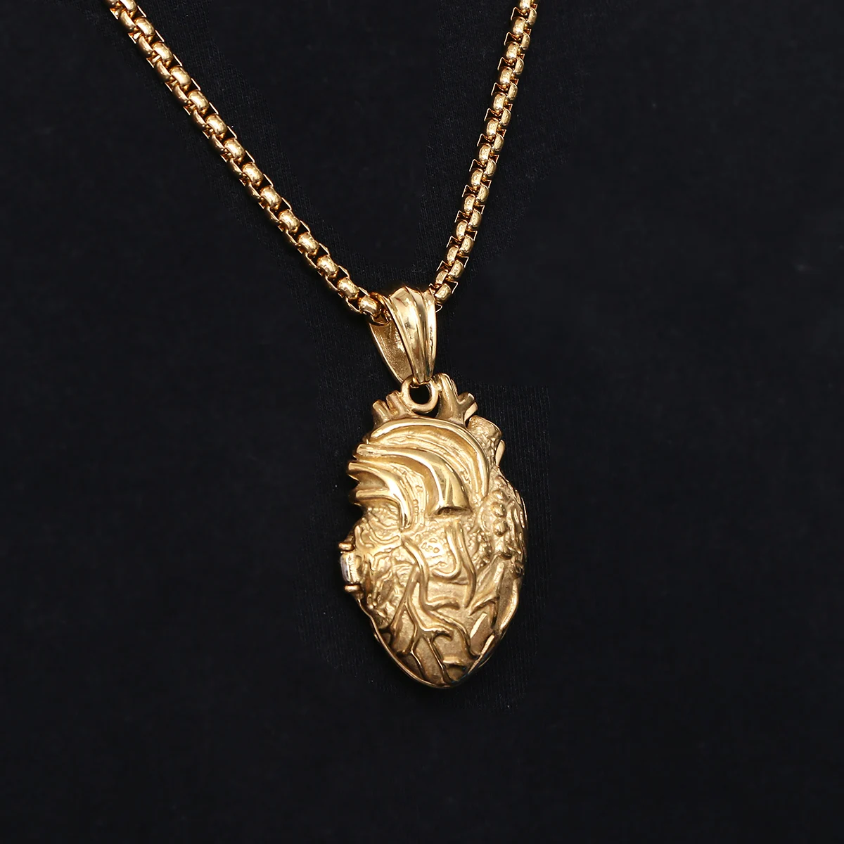 

1168Pcs Golden Large Size Men Titanium Steel Necklace Fashion Heart Pendant Human Organs Shape Necklace Charm Jewelry