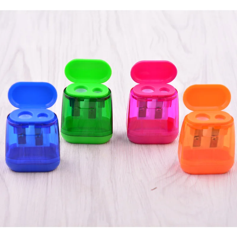 4 Pcs Plastic Transparent Sharpeners Mini Pencil Sharpener Manual Double Hole Light Color Pencil Sharpener School Kid Stationery