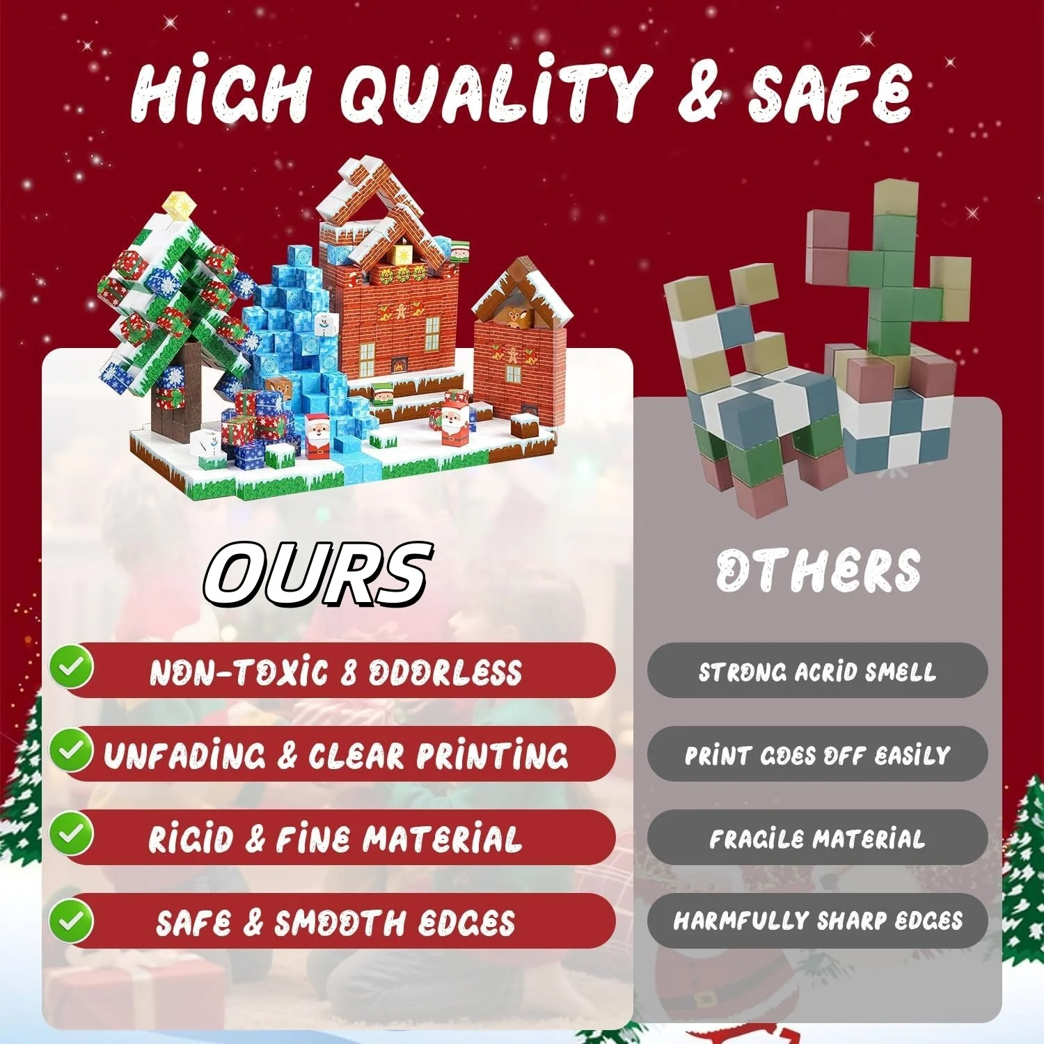 ของเล่นบล็อกแม่เหล็กคริสต์มาส ตัวต่อแม่เหล็ก 3 มิติ ของเล่นเสริมพัฒนาการทางประสาทสัมผัส ชุดของเล่นสร้างสรรค์แบบอินเทอร์แอคทีฟ ของขวัญปีใหม่