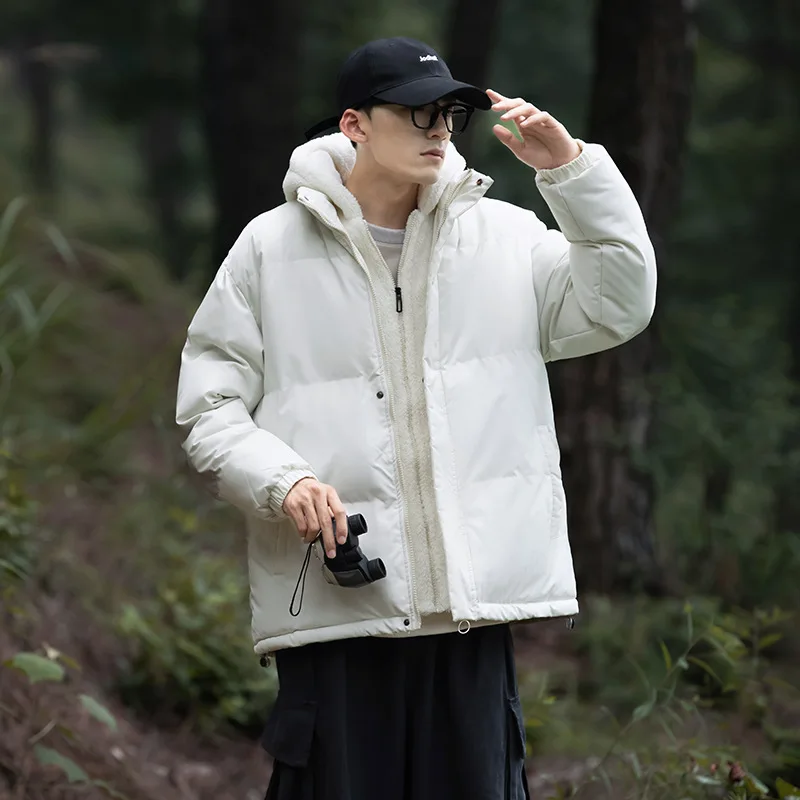 2025 новый стиль, искусственная двухсекционная мужская зимняя модная куртка-пуховик, утолщенное пальто с капюшоном, теплая свободная куртка
