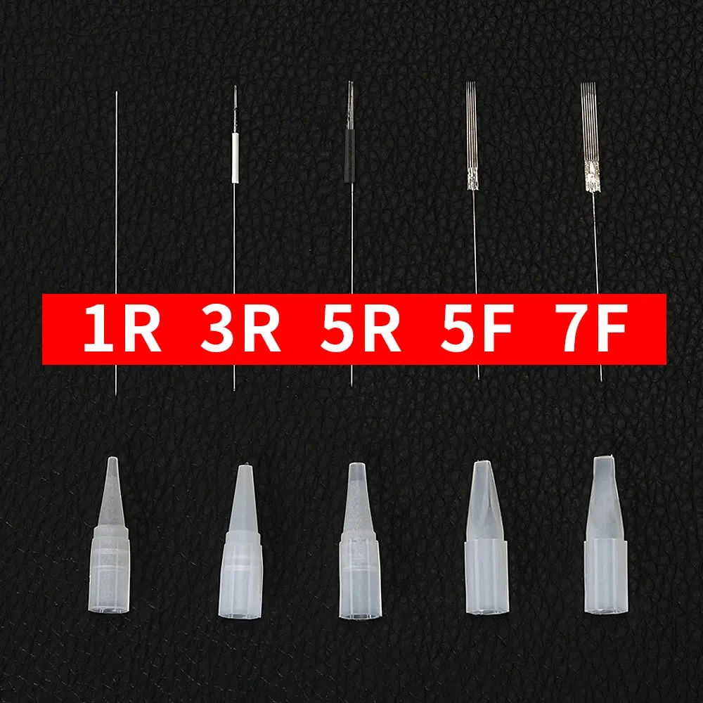 100PCS Tattoo needle 1R 3R 5R 5F 7F + 100 pezzi monouso needle cap micro blade trucco permanente sopracciglio tattoo machine