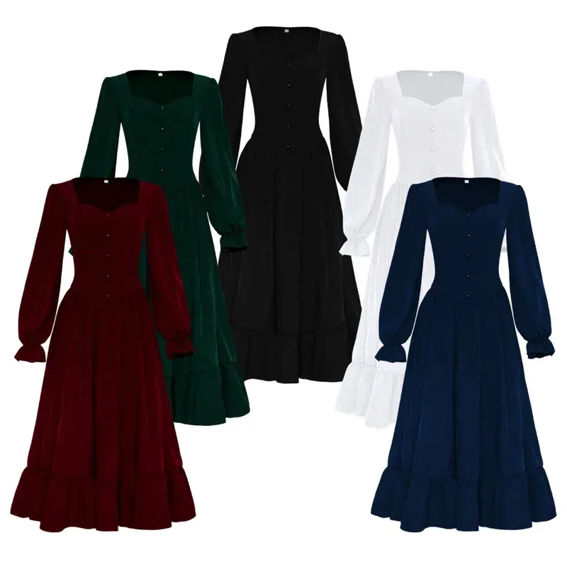 أنيمي القرون الوسطى الرجعية القوطية الخامس الرقبة طويلة تأثيري فستان سيدة نوبال رائجة البيع جديد عصر النهضة الريفية المرأة تنورة فساتين الرقص