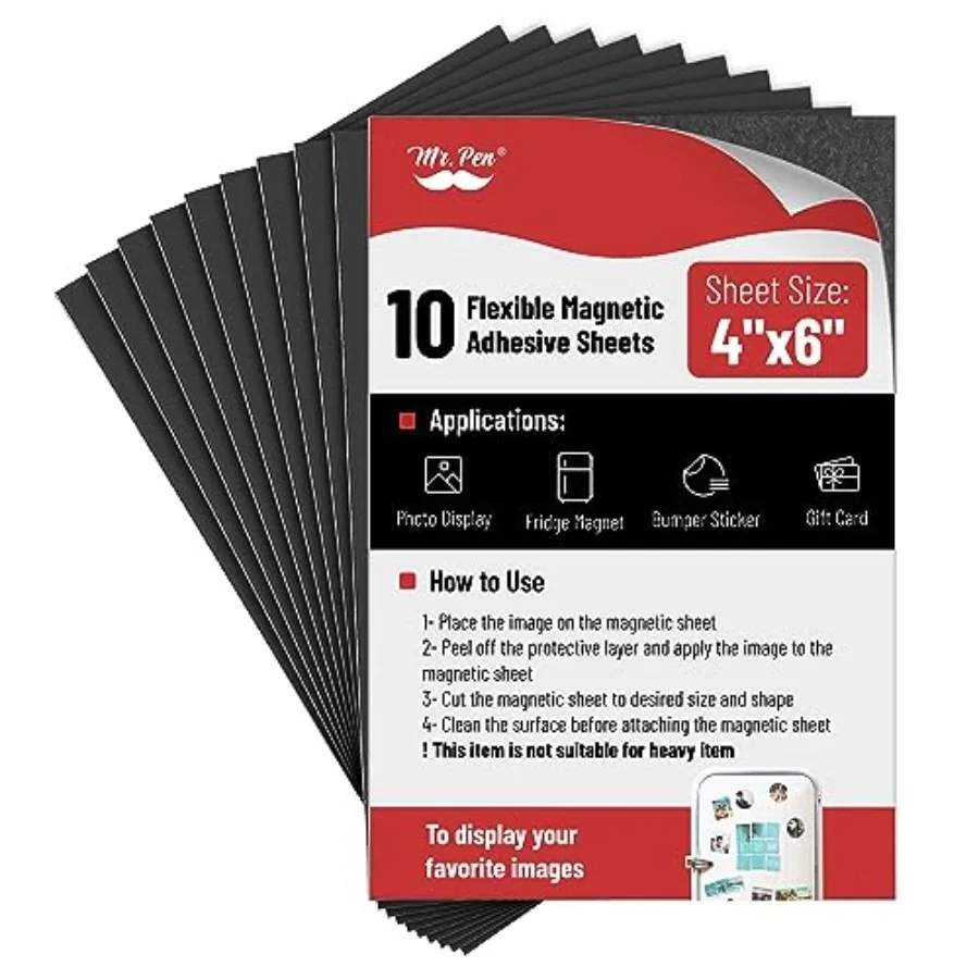 

4 x 6 Adhesive Magnetic Sheets 10 Pack Flexible Cuttable Picture Magnets with Adhesive Backing