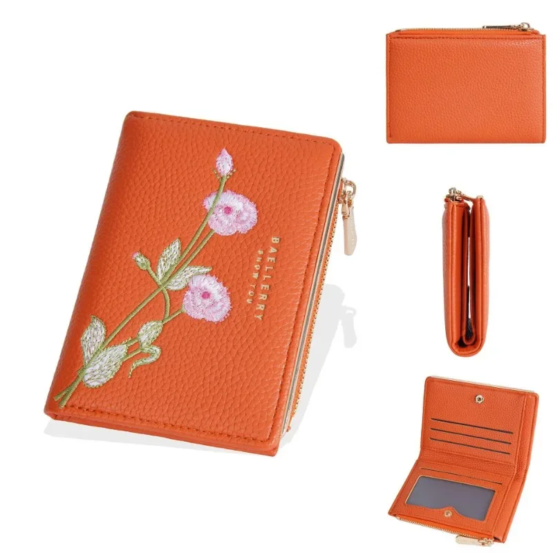 Women's Embroidered PU Leather Wallet: Slim Zip-Around Design with Multiple Card Slots & Dedicated Coin Pocket