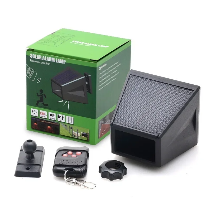 Imagem -02 - Solar Motion Sensor Alarme Lâmpada Controle Remoto Anti-animal Driver Profissional Anti-roubo Explosão Flash Alarme Sirene