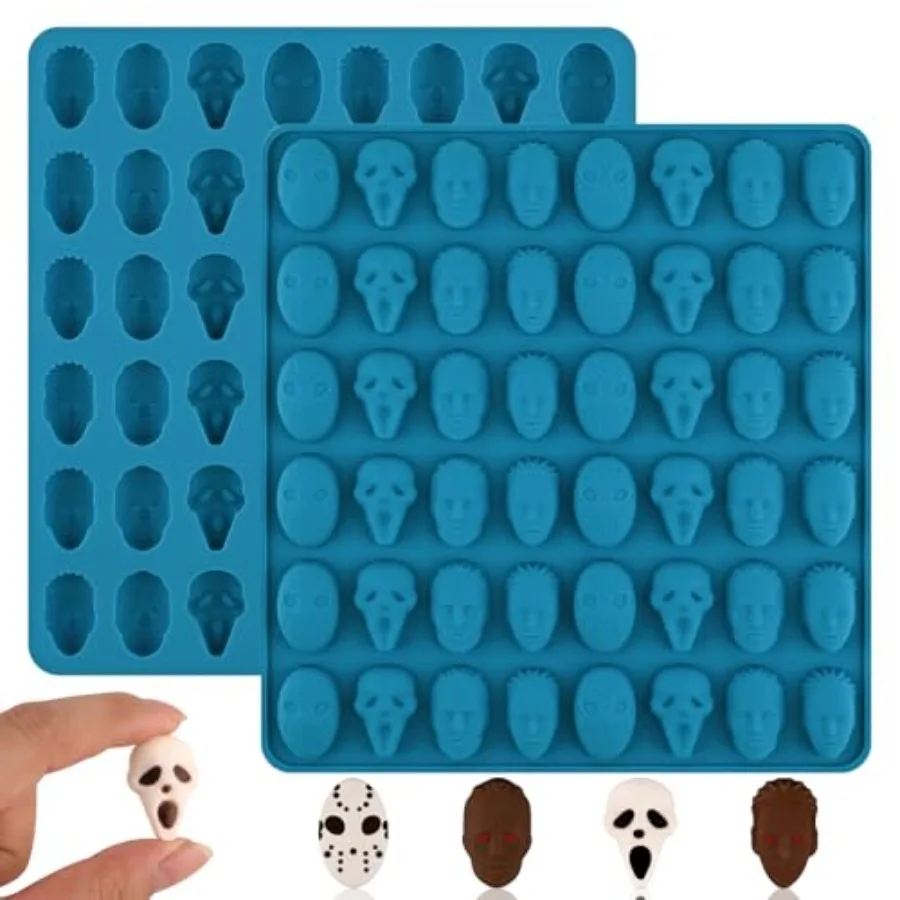 

2 Pcs Halloween Chocolate Molds 3D Scary Movie Characters Heads Chocolate Molds 48 Cavities Halloween Silicone Molds for Chocol