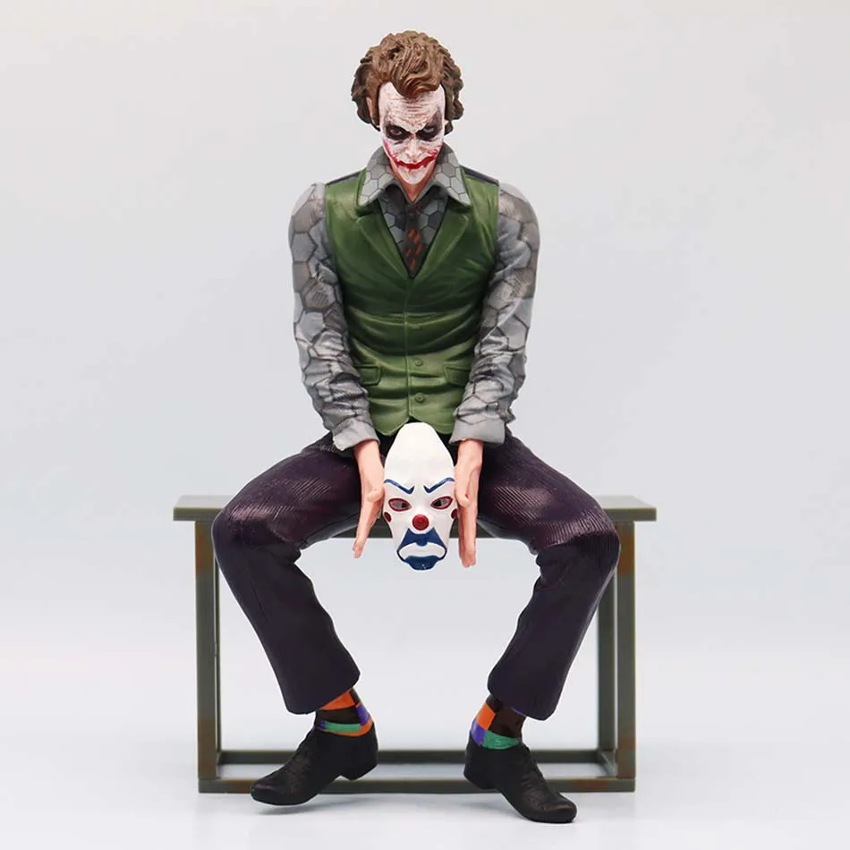 24cm Joker Heath Ledger Action Figure Sitting Green Suit Handheld Joker Mask Doll Desktop Decoration Model Toy Christmas Gift