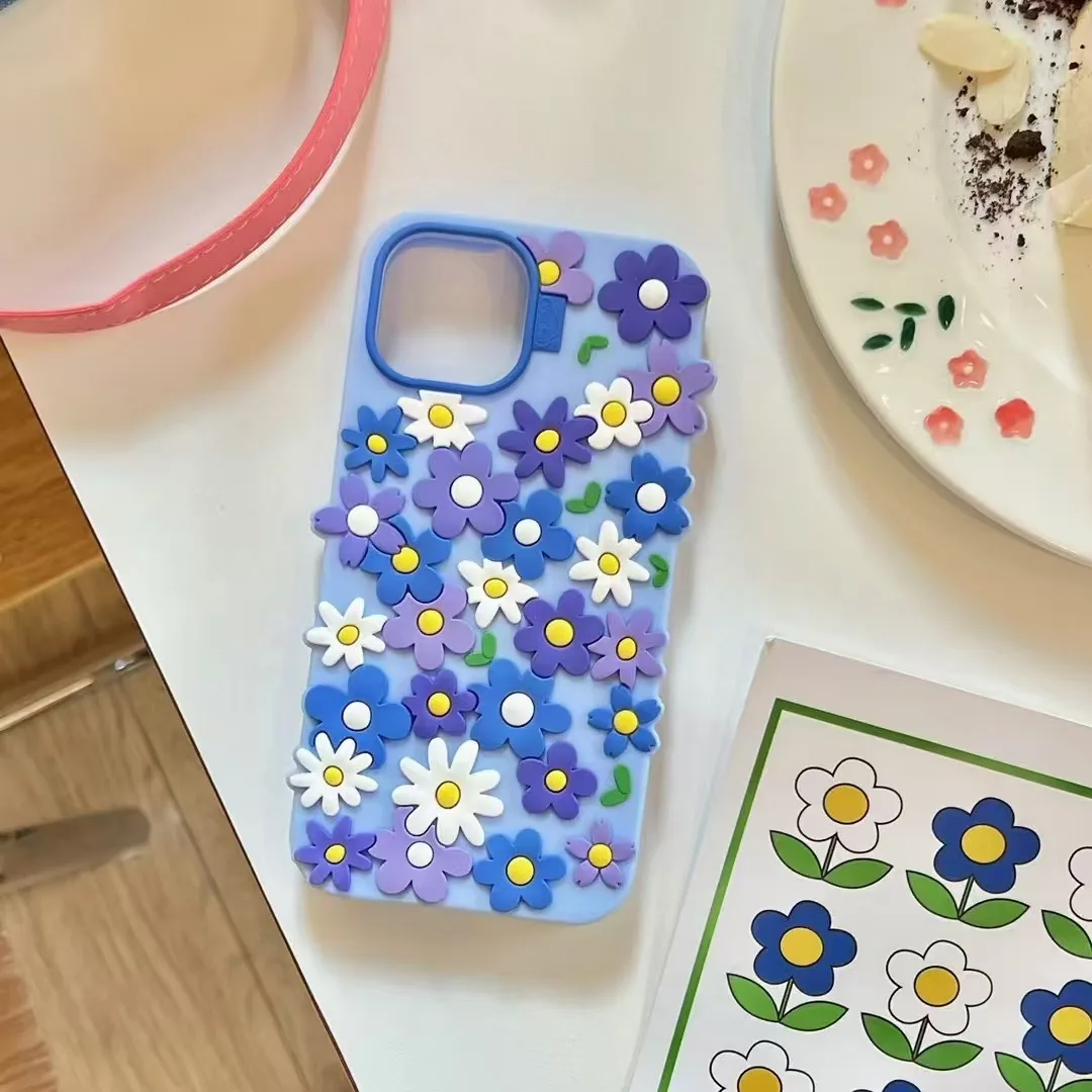 

Ins-style purple small floral pattern phone case suitable for iPhone 16/15/14/13 with 3D high appearance level silicone case