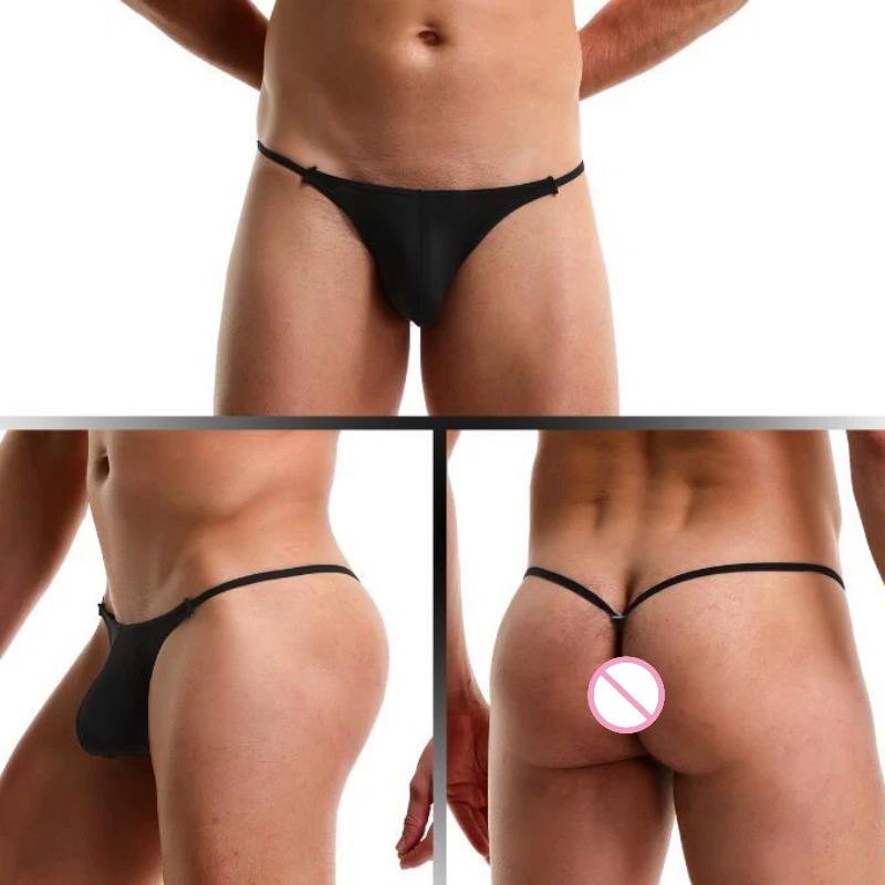 

Men's Underwear Jockstrap String Gay Thong Sexy Low Waist Panties Ice Silk Lifting Ring Underpants U Convex Thong And G String