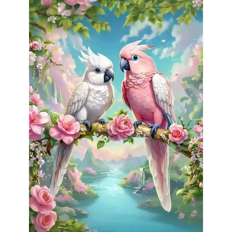 

GATYZTORY Oil Painting By Number Cockatoos Animals DIY Frame On Canvas River Landscape Picture Acrylic Paint For Painting Home D