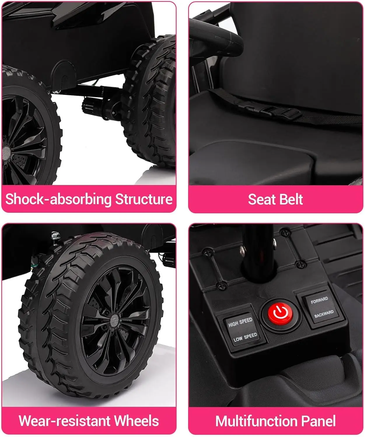 24V Kids Power 4 Wheels, 200W 4x4 Ride On Toy Electric Go Kart 4 Stoßdämpfer, verschleißfeste Räder, Musik, 4 Wheeler ATV