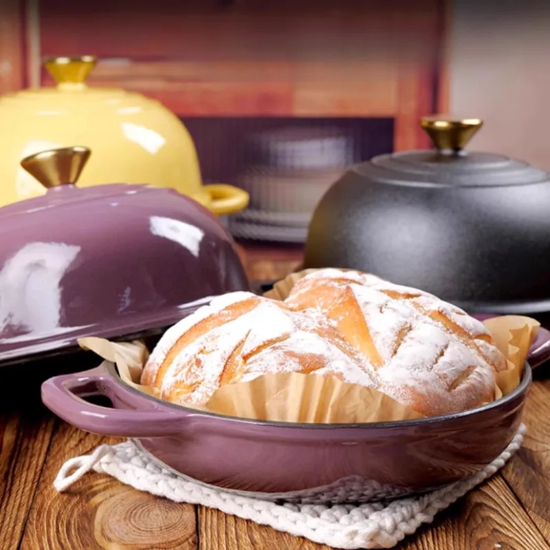 

24cm Round Bread Pans Cast Iron Loaf Pan with Lid for Homemade Breadmaking Sealed Bread Oven Inverted Dutch Oven Set for Baking