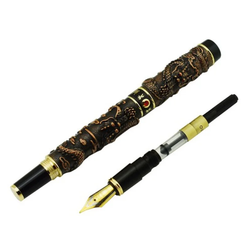 A+ Jinhao Vintage Fountain Pen Double Dragon Playing Pearl, 3D Embossed Red Copper