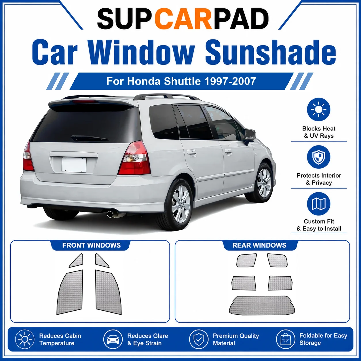 For Honda - Honda Shuttle 1997-2007 Full Set Car Window Sunshades UV Block Privacy Heat Insulated Foldable Car Curtain