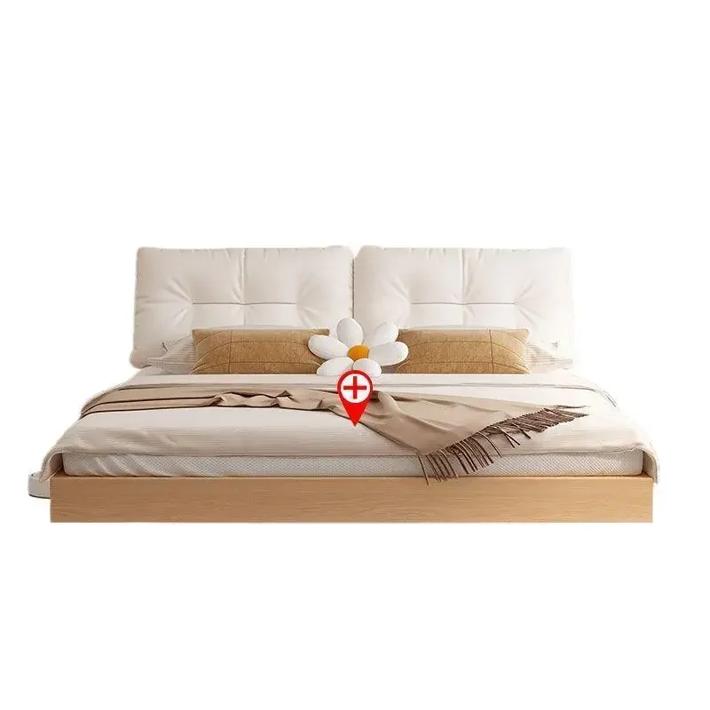 Suspension simple Nordic solid wood bed storage modern large bed light luxury solid wood bed