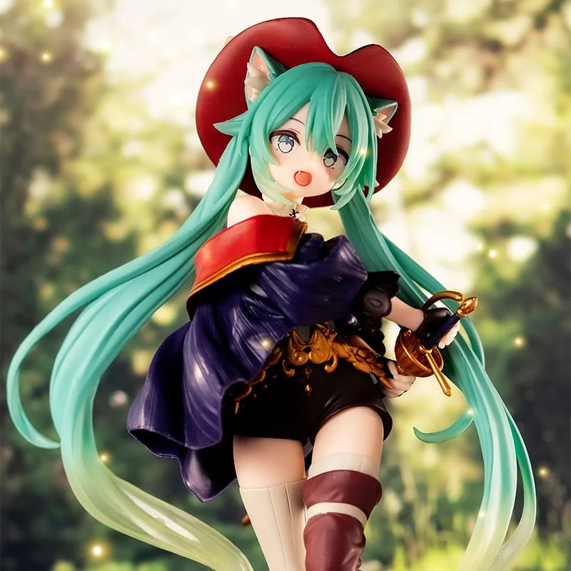 Hatsune Miku Figure Original Taito Wonderland Piapro Miku Puss In Boots Anime Action Model Collectible Ornaments Toys Gift