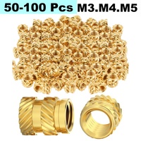 50/100 Pcs Heat Insert Embedment Nut M3 M4 M5 Threaded Knurled Brass Screw Nuts For 3D Printer Voron 2.4 And Others