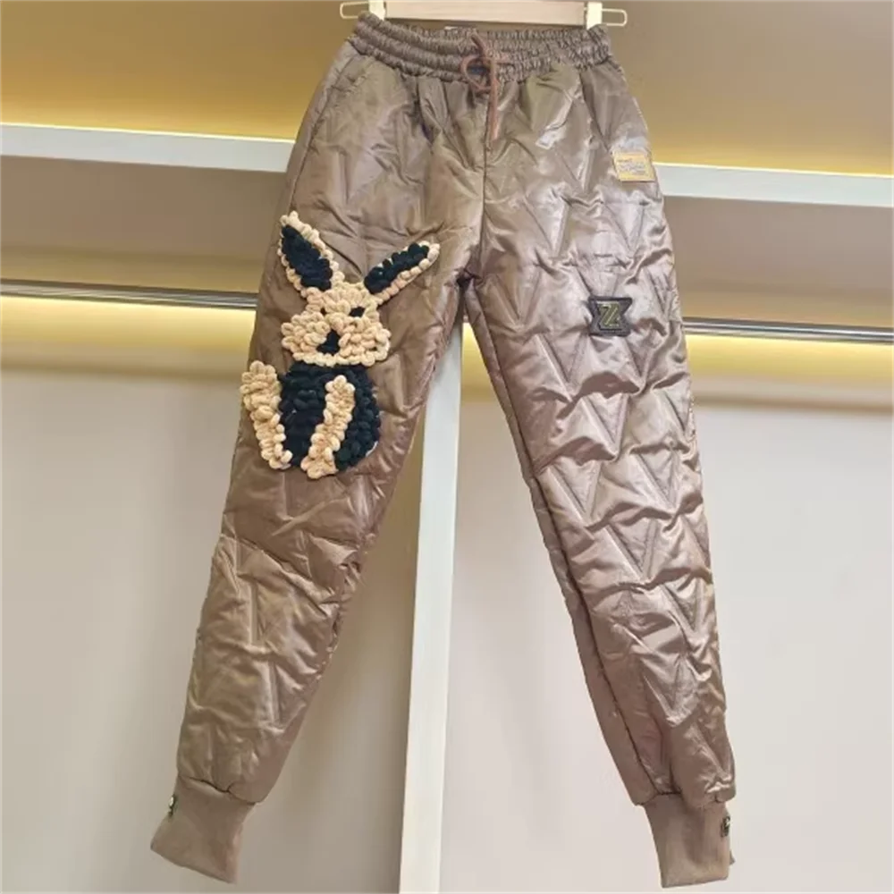 

Cartoon down cotton pants women new winter high-waisted Harlan trousers warm pants.